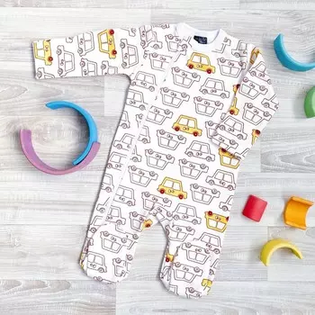 Mjolk Утеплённый комбинезон с закрытой ножкой для мальчика Sleep and Play Машинки