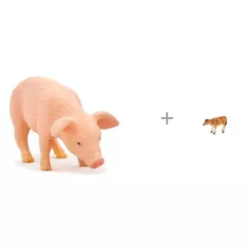 Mojo Animal Planet Поросёнок ест S и Фигурка Animal Planet Телёнок джерсейской породы M