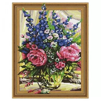 Molly Картина 3D мозаика с нанесенной рамкой Пионы с колокольчиками 40х50 см