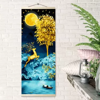 Molly Картина по номерам цветной холст панно Золотой олень 35Х90 см