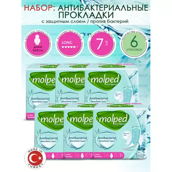 Molped Гигиенические антибактериальные прокладки Antibac Long 7 шт. 6 упаковок
