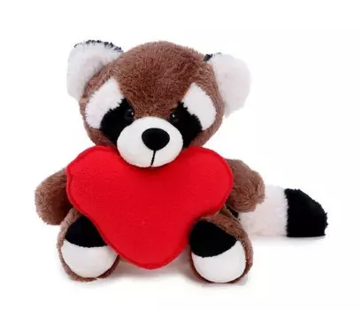 Мягкая игрушка Unaky Soft Toy Енот Крош с красным флисовым сердцем с шариками для мелкой моторики 26 см