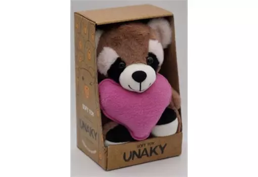 Мягкая игрушка Unaky Soft Toy Енот Крош с розовым флисовым сердцем с шариками для мелкой моторики 26 см
