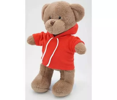 Мягкая игрушка Unaky Soft Toy Мишка Аха Шоколад в красной флисовой толстовке 33 см
