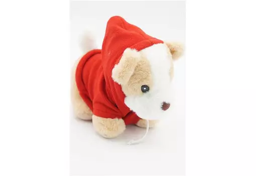 Мягкая игрушка Unaky Soft Toy Щенок Оскар с шариками для мелкой моторики в красной флисовой толстовке 25 см
