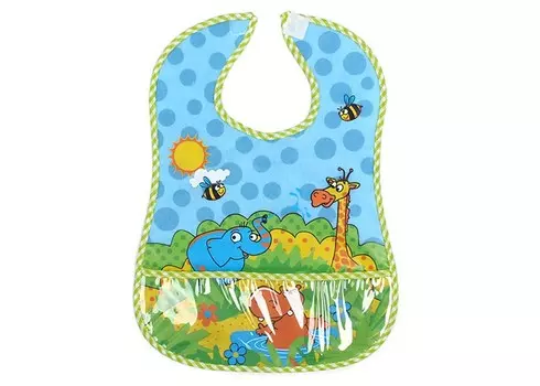 Нагрудник Бусинка на липучке с карманом Веселые животные