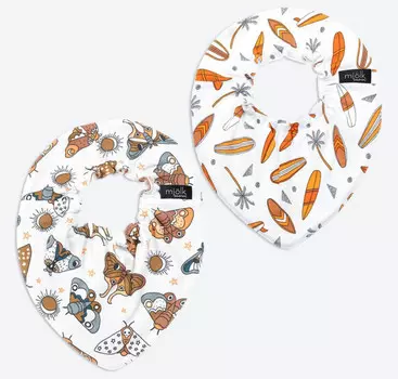 Нагрудник Mjolk Mini Бабочки/Сёрфы 2 шт.