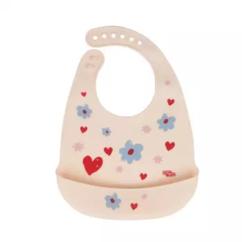 Нагрудник ПОМА Слюнявчик гибкий с карманом Сердечки и цветочки