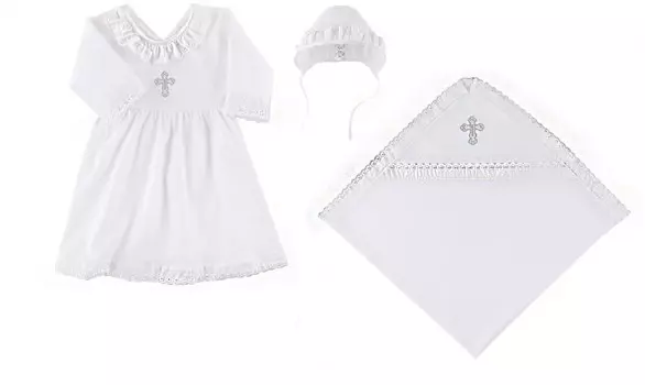 Наша Мама Крестильный набор для девочки (пеленка, платье, чепчик)