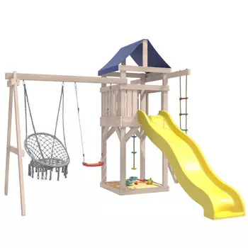 National Tree Company Детская площадка неокрашенная с качелями лодочка и подвесным плетеным креслом IgroWoods