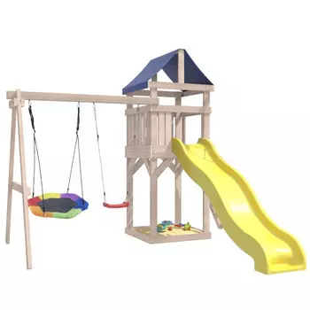 National Tree Company Детская площадка неокрашенная Сlassic с качелями лодочка и гнездом Гексагон IgroWoods