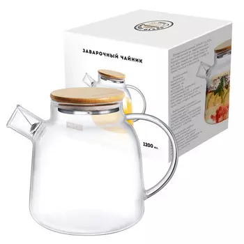 ND Play Заварочный чайник с бамбуковой крышкой в подарочной упаковке стекло 1200 мл