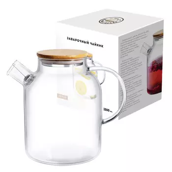 ND Play Заварочный чайник с бамбуковой крышкой в подарочной упаковке стекло 1500 мл