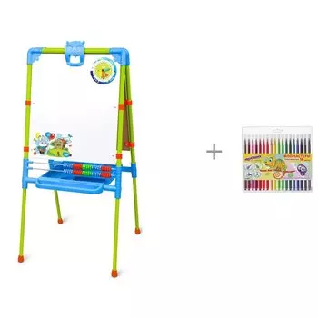 Ника Доска знаний-мольберт Веселая азбука и Фломастеры Юнландия Зоопарк смываемые 18 цветов