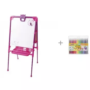 Ника Мольберт двусторонний Растущий с часами и Фломастеры Юнландия Зоопарк смываемые 18 цветов