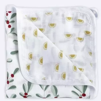 Одеяло Mjolk двустороннее муслиновое лёгкое Брусника/Солнышки 110х110 см