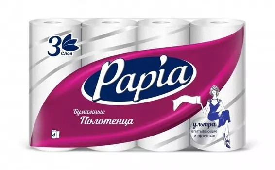 Papia Полотенца бумажные 3 слоя 4 шт.