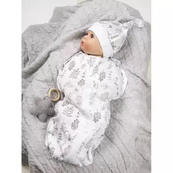 Пеленка AmaroBaby кокон фигурный на молнии с шапочкой Curly Растения