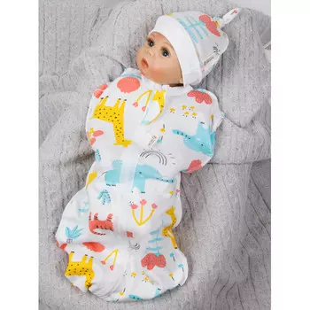 Пеленка AmaroBaby кокон на молнии с шапочкой Curly Зоопарк