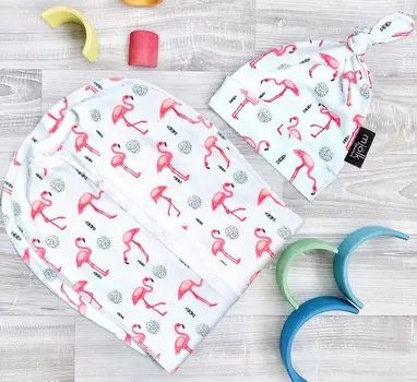 Пеленка Mjolk кокон и шапочка Фламинго