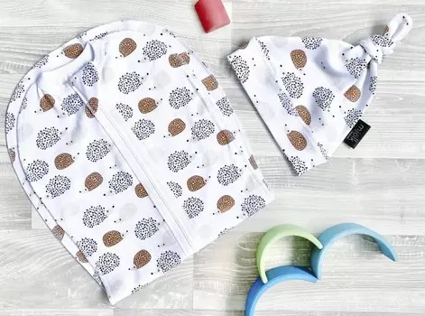 Пеленка Mjolk Кокон и шапочка Ёжики