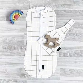 Пеленка Mjolk Кокон и шапочка Клетка