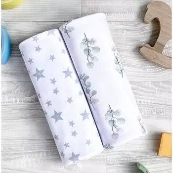 Пеленка Mjolk limited series Эвкалипт/Звёзды 80х80 2 шт.