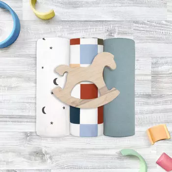 Пеленка Mjolk Шахматы/Baby Blue/Ночное небо 120х85 см 3 шт.