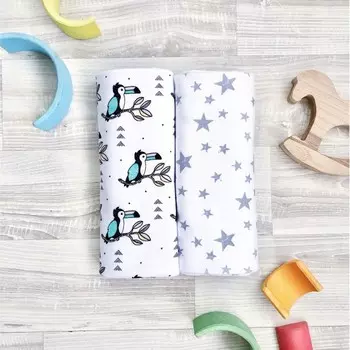 Пеленка Mjolk Туканы/Звёзды 80х80 см 2 шт.