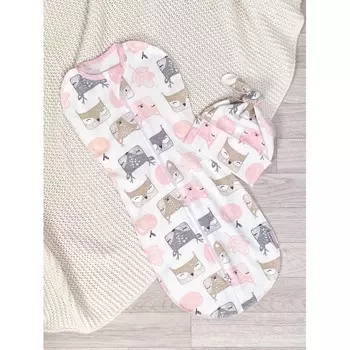 Пеленка СуперМаМкет Кокон на молнии с шапочкой Лесные белки