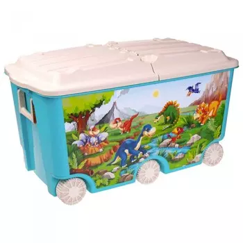 Пластишка Ящик для игрушек на колесах с декором 66.5 л 68,5*39,5*38,5 мм