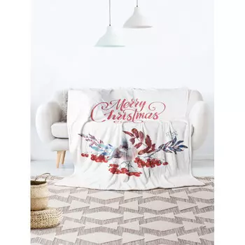 Плед JoyArty Большой плюшевый 150x200 из микрофибры Птица на калине на диван или кресло