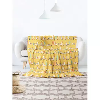 Плед JoyArty Большой плюшевый плед 150x200 из микрофибры Лама под кактусом на диван или кресло