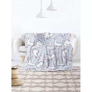 Плед JoyArty Большой плюшевый плед 150x200 из микрофибры Милые альпаки на диван или кресло