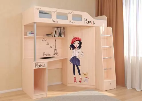 Подростковая кровать РВ-Мебель чердак Астра 7 Париж (дуб молочный)