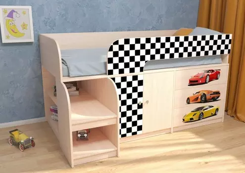 Подростковая кровать РВ-Мебель чердак Астра 9/1 Гонки (дуб молочный)