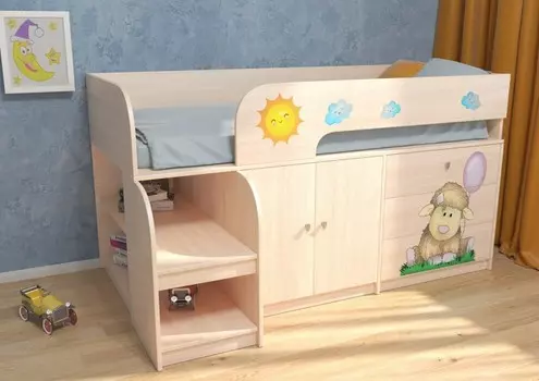 Подростковая кровать РВ-Мебель чердак Астра 9/1 Овечка (дуб молочный)