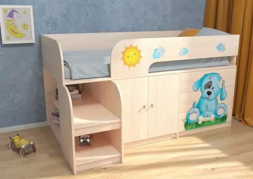 Подростковая кровать РВ-Мебель чердак Астра 9/1 Щенок (дуб молочный)