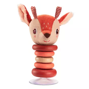 Погремушка Lilliputiens качающаяся с деревянными колечками Олененок Стелла с присоской