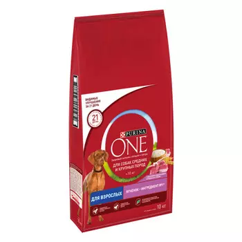 Purina ONE Сухой корм для взрослых собак средних и крупных пород Ягнёнок и рис 10 кг