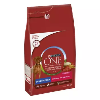 Purina ONE Сухой корм для взрослых собак средних и крупных пород Ягнёнок и рис 3.8 кг