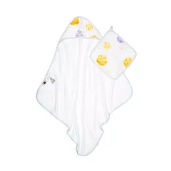Qwhimsy Полотенце детское махровое с уголком+полотенце муслиновое для лица, размер уголка 77х77 см