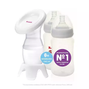 Ramili Ручной молокоотсос MC200 с противоколиковой бутылочкой 240 мл 2 шт.