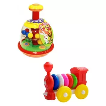 Развивающая игрушка Тебе-Игрушка Юла Юлька + Конструктор-каталка Паровозик
