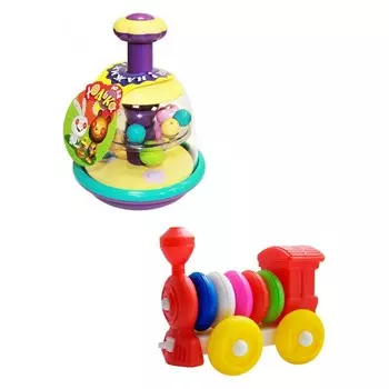 Развивающая игрушка Тебе-Игрушка Юла Юлька + Конструктор-каталка Паровозик