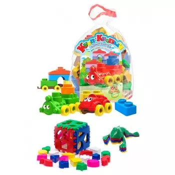 Развивающая игрушка Тебе-Игрушка Набор Кубик логический большой + Конструктор Кноп-Кнопыч 61 деталей + Команда