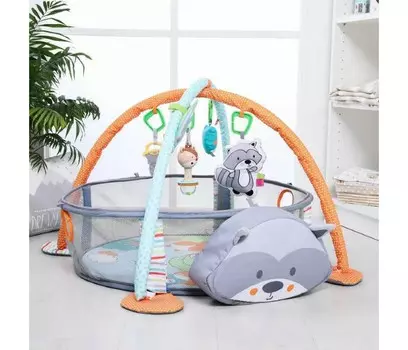 Развивающий коврик Сималенд Енотик 3 в 1 игрушки 30 цветных шаров 67х67х0,5 см