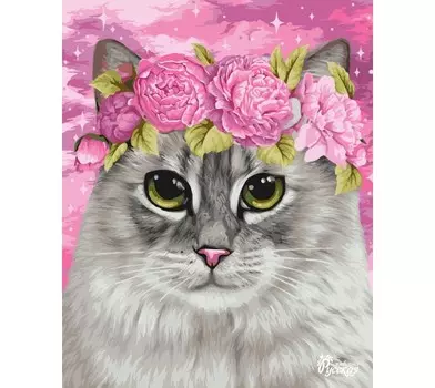 Русская живопись Рисование по номерам Кот в пионах 50х40 см