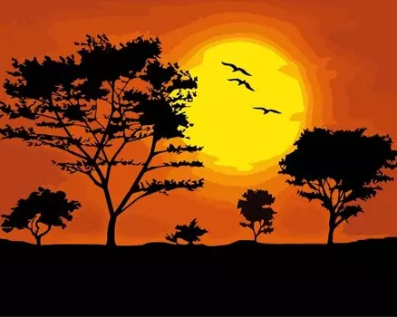 Русская живопись Рисование по номерам по дереву Flamingo Закат солнца 40х50