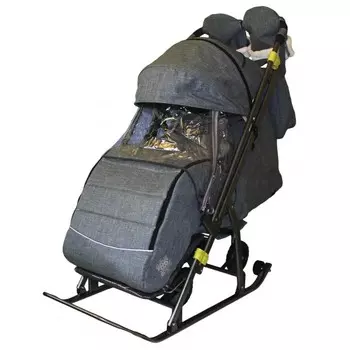 Санки-коляска Galaxy Snow Kids-3-3-С Джинс на больших колесах